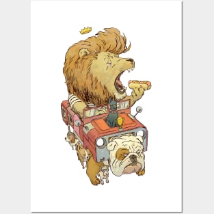 Lion in a Dog Car Posters and Art